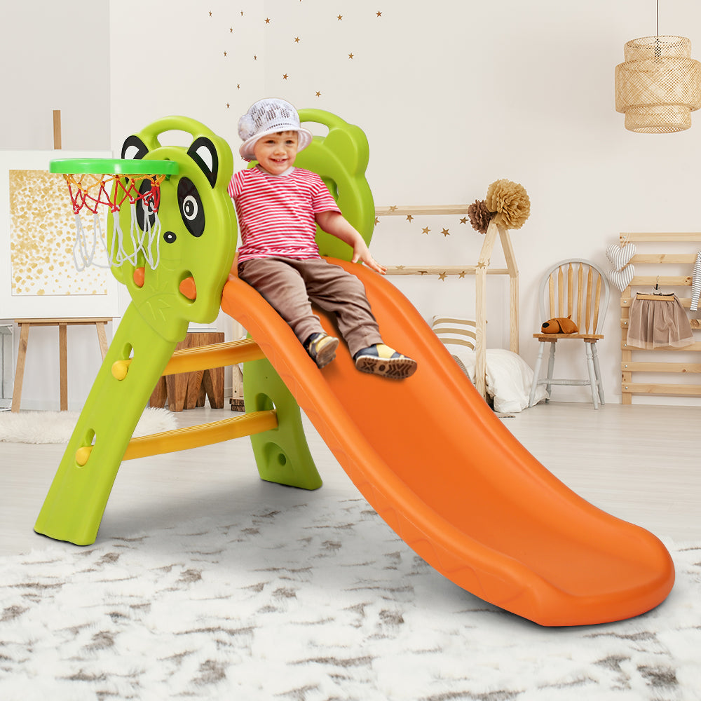 Kids Slide Basketball Hoop Activity Center Outdoor Play Set - Orange