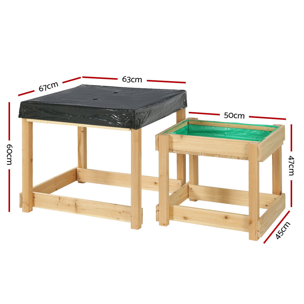 Kids Sandpit Water Wooden Table with Cover Outdoor Toys