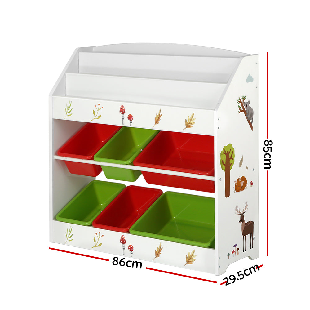 Kids Bookshelf Toy Box Organiser Display Storage Box - 6 Bins