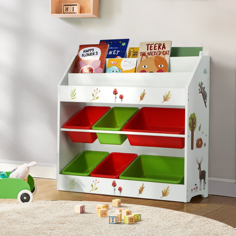Kids Bookshelf Toy Box Organiser Display Storage Box - 6 Bins