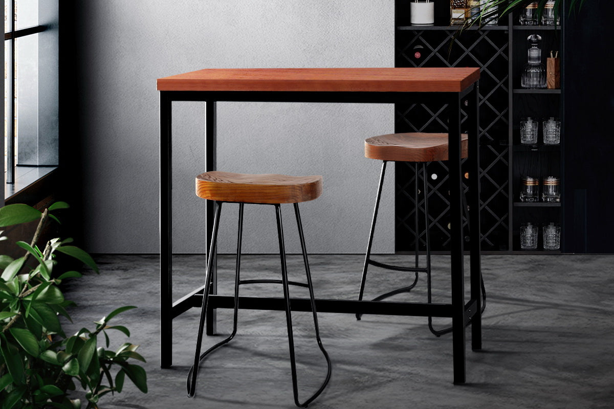 Vintage Bar Table Retro Pine Wood Metal Frame