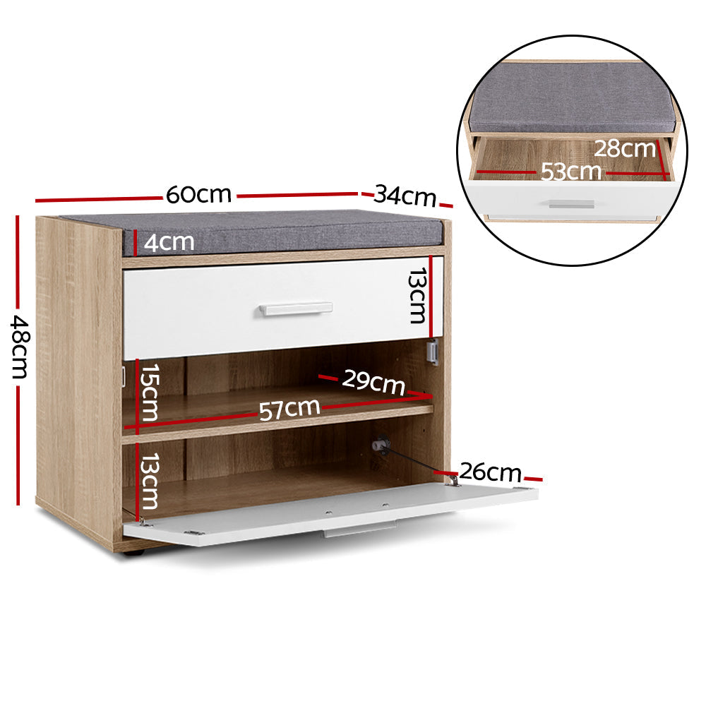 Shoe Cabinet Bench Shoes Storage Organiser Rack Fabric Seat Wooden Cupboard Up to 8 pairs