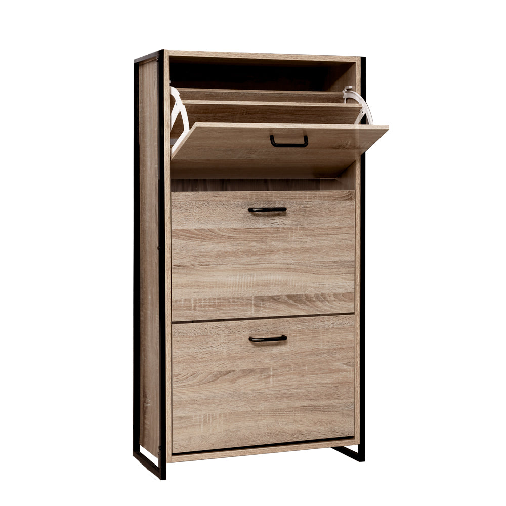 Shoe Cabinet Shoes Storage Rack Wooden Organiser Up to 24 Pairs Shelf Cupboard Metal Frame