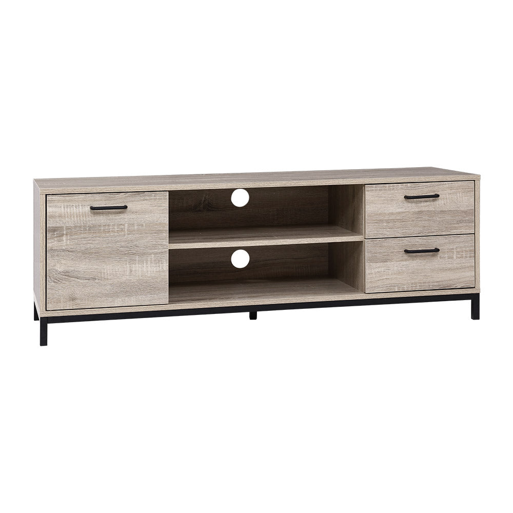 TV Cabinet Entertainment Unit Stand Industrial Wooden Metal Frame 132cm Oak