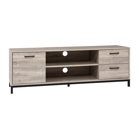 TV Cabinet Entertainment Unit Stand Industrial Wooden Metal Frame 132cm Oak