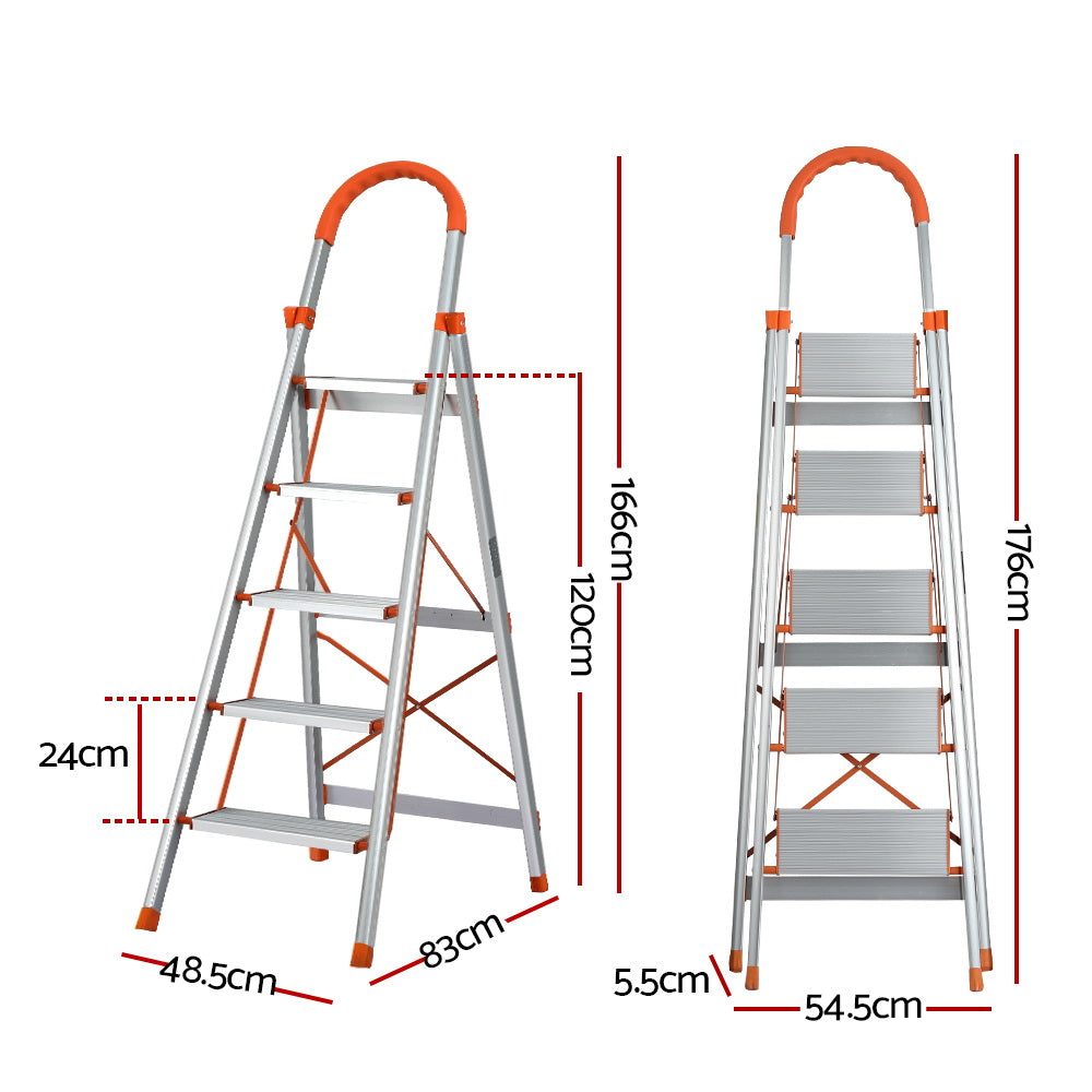 Home Multi-Purpose Ladder Folding Aluminium Non Slip Platform - 5 Steps