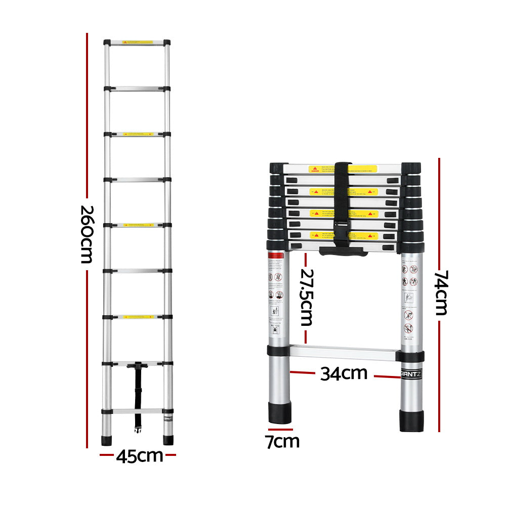 Home Telescopic Aluminium Ladder Step Extendable Height - 2.6m