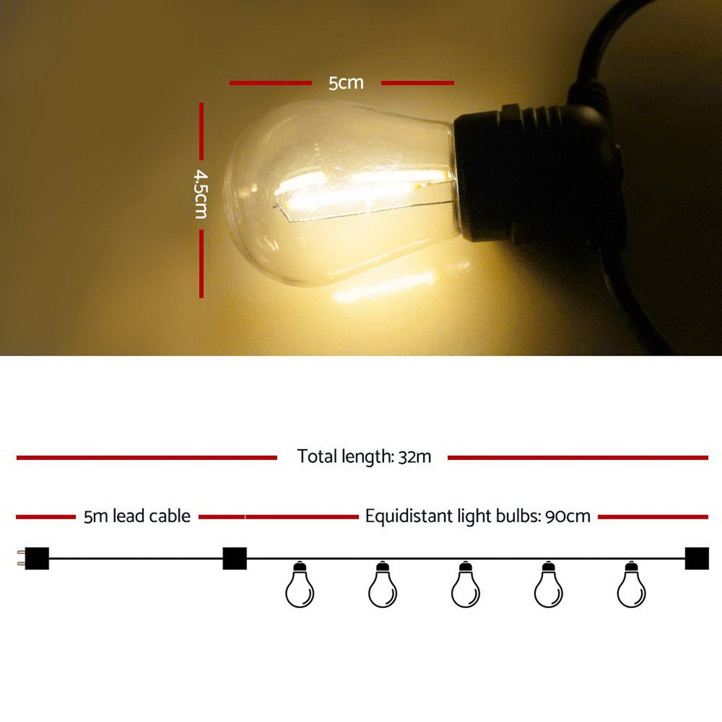 30 LED Bulbs Festoon String Lights - 32M