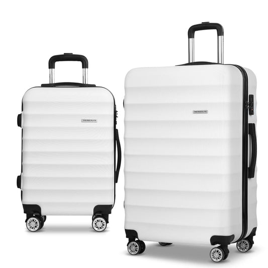 2pcs Luggage Trolley Set Travel Suitcase TSA Hard Case White