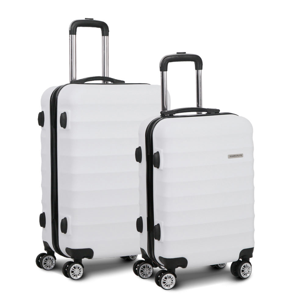 2pcs Luggage Trolley Set Travel Suitcase TSA Hard Case White