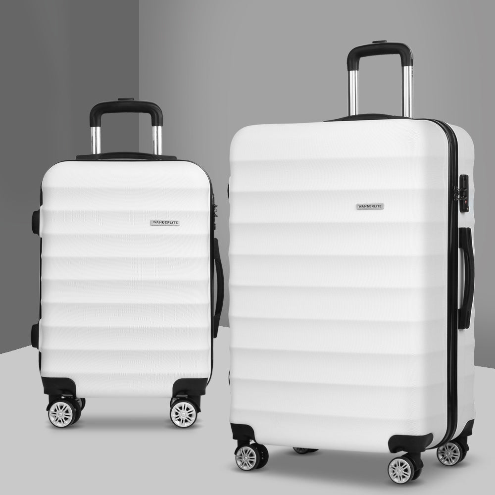 2pcs Luggage Trolley Set Travel Suitcase TSA Hard Case White
