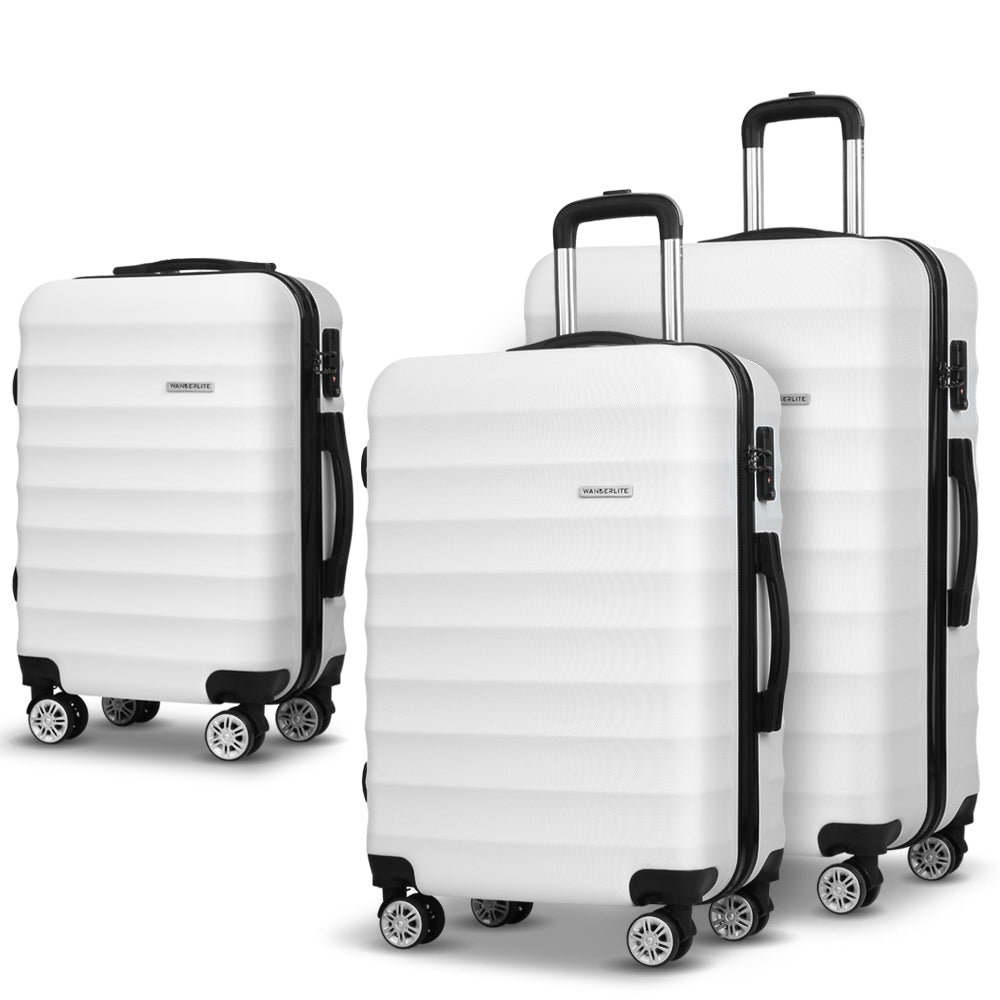 3pcs Luggage Trolley Set Travel Suitcase TSA Hard Case White