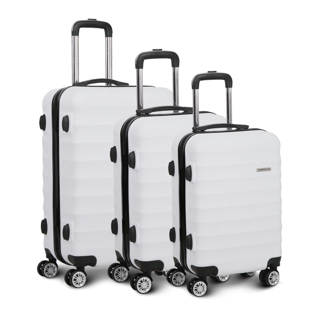 3pcs Luggage Trolley Set Travel Suitcase TSA Hard Case White