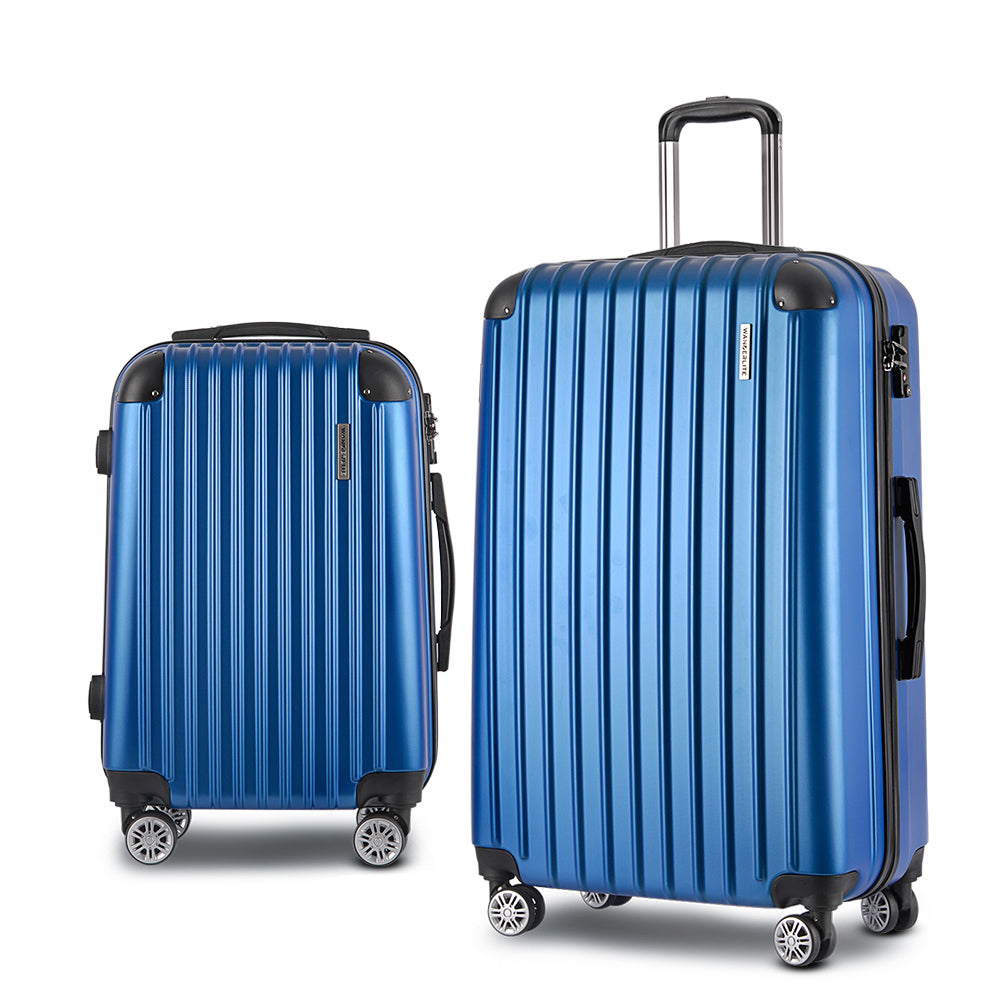2pc Luggage Trolley Suitcase Sets Travel TSA Hard Case Blue