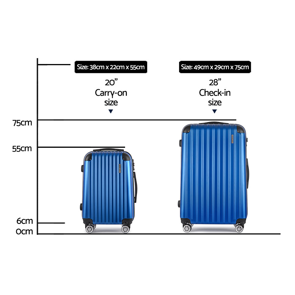 2pc Luggage Trolley Suitcase Sets Travel TSA Hard Case Blue