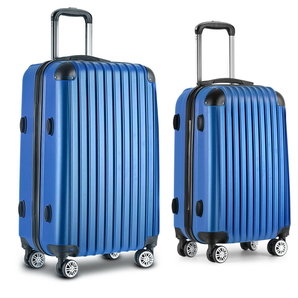 2pc Luggage Trolley Suitcase Sets Travel TSA Hard Case Blue