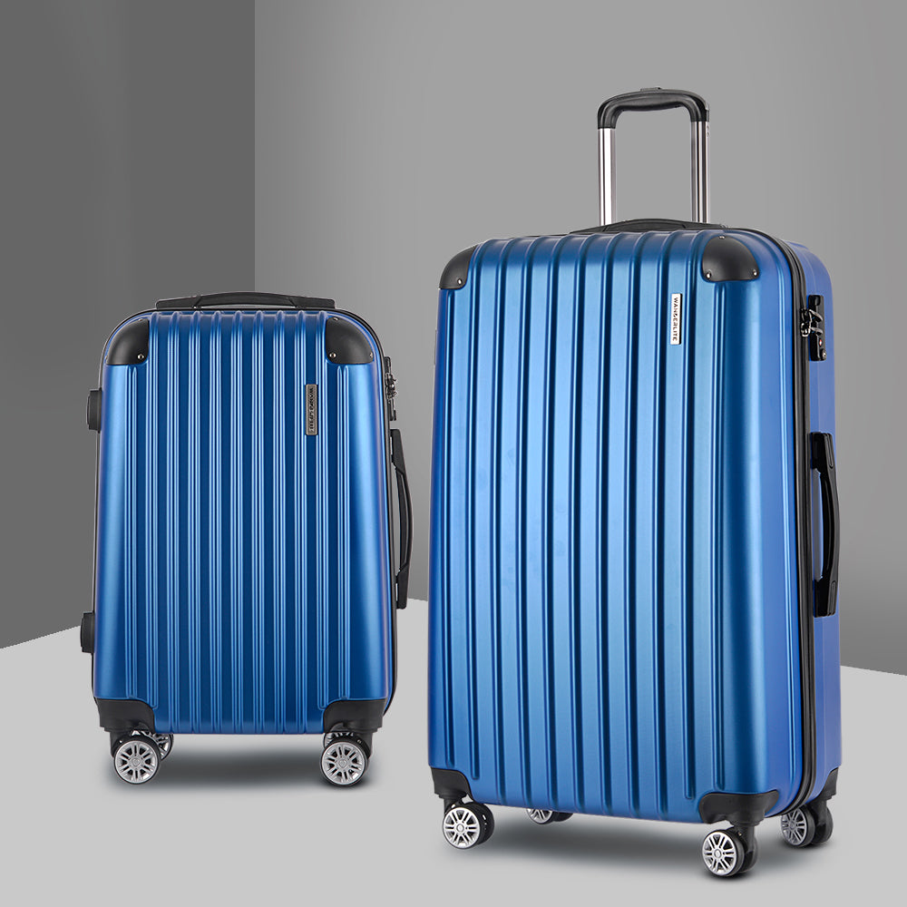 2pc Luggage Trolley Suitcase Sets Travel TSA Hard Case Blue