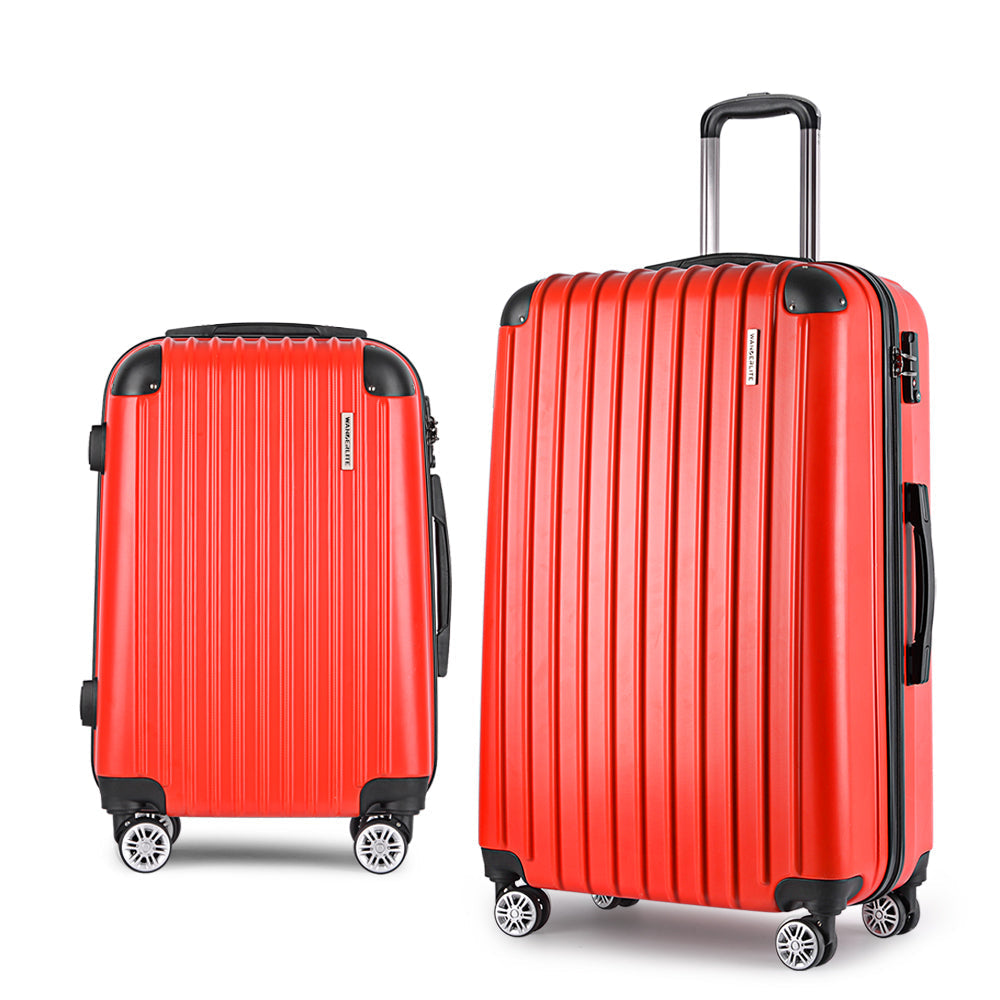 2pc Luggage Trolley Suitcase Sets Travel TSA Hard Case Red