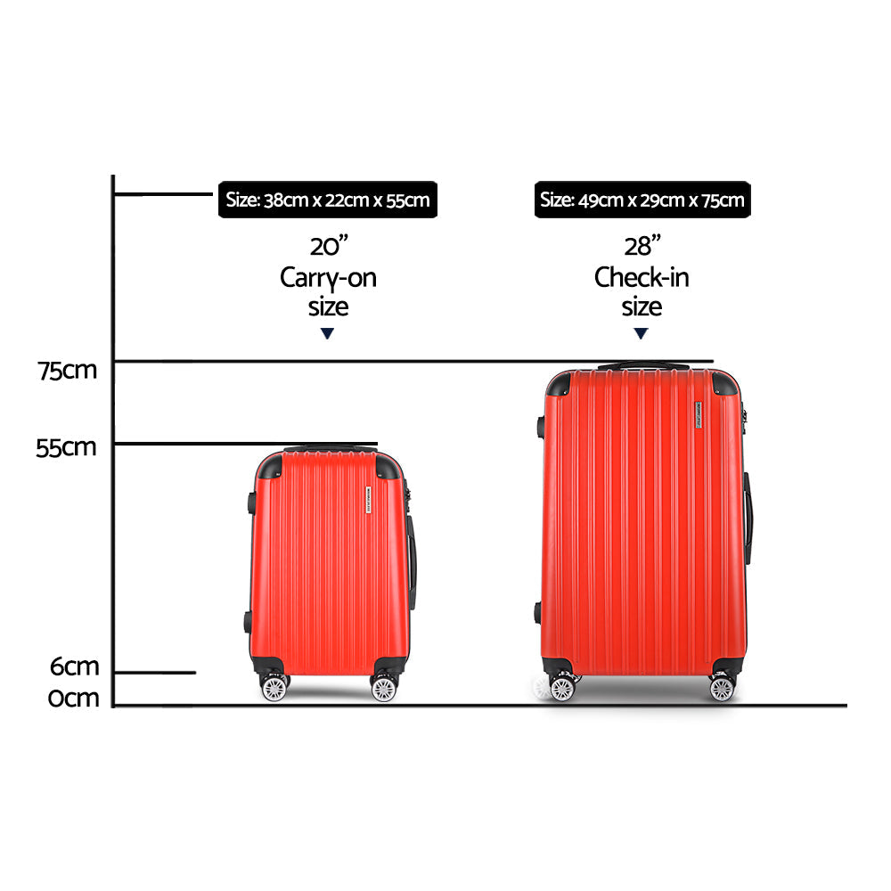 2pc Luggage Trolley Suitcase Sets Travel TSA Hard Case Red