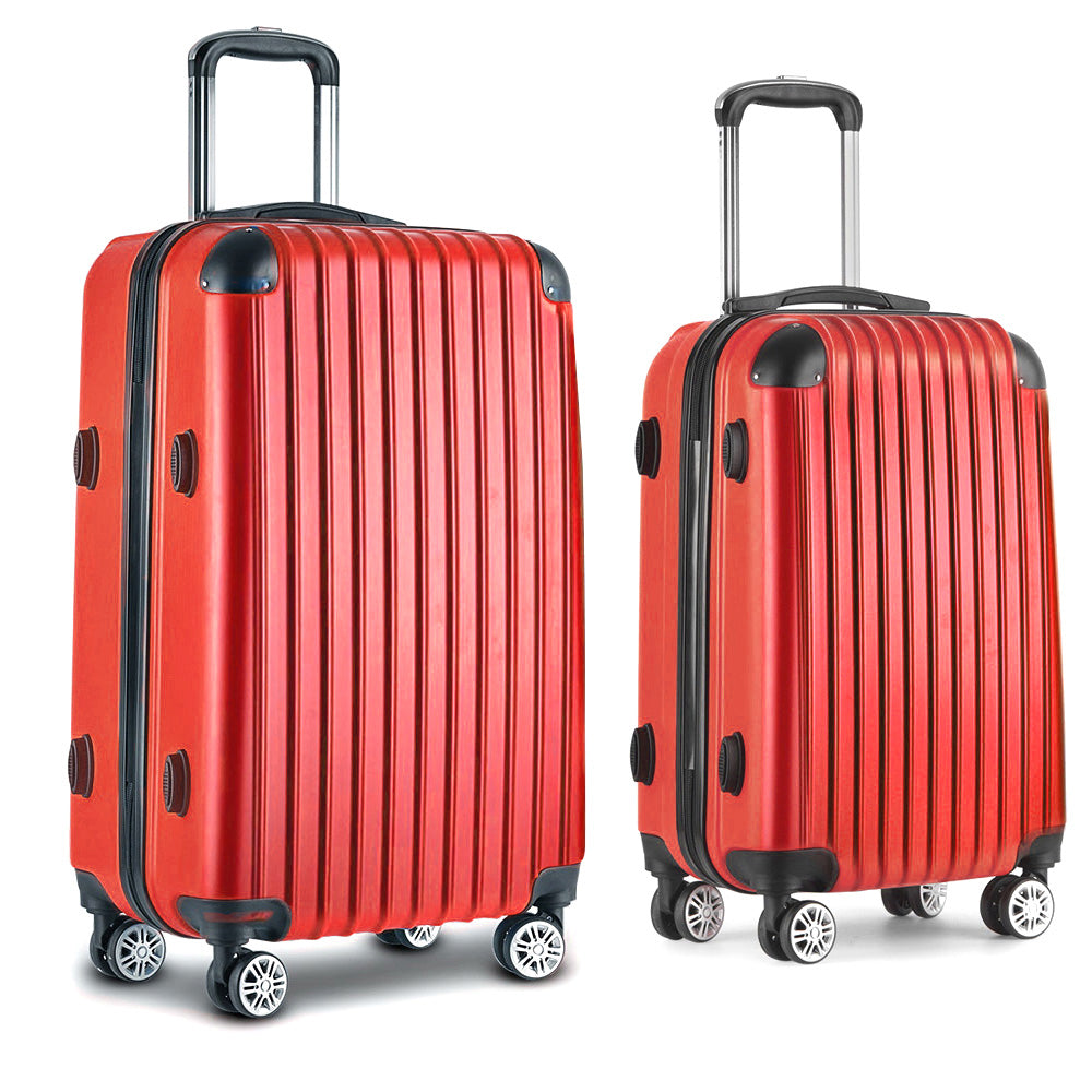 2pc Luggage Trolley Suitcase Sets Travel TSA Hard Case Red