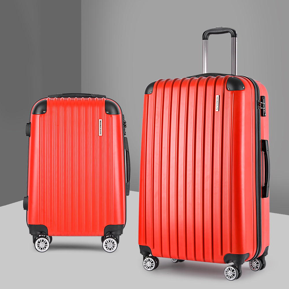 2pc Luggage Trolley Suitcase Sets Travel TSA Hard Case Red