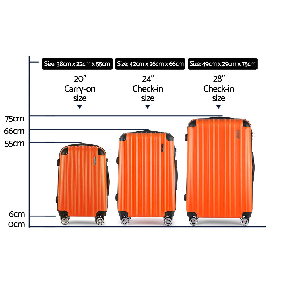 3pc Luggage Sets Trolley Travel Suitcases TSA Hard Case Orange