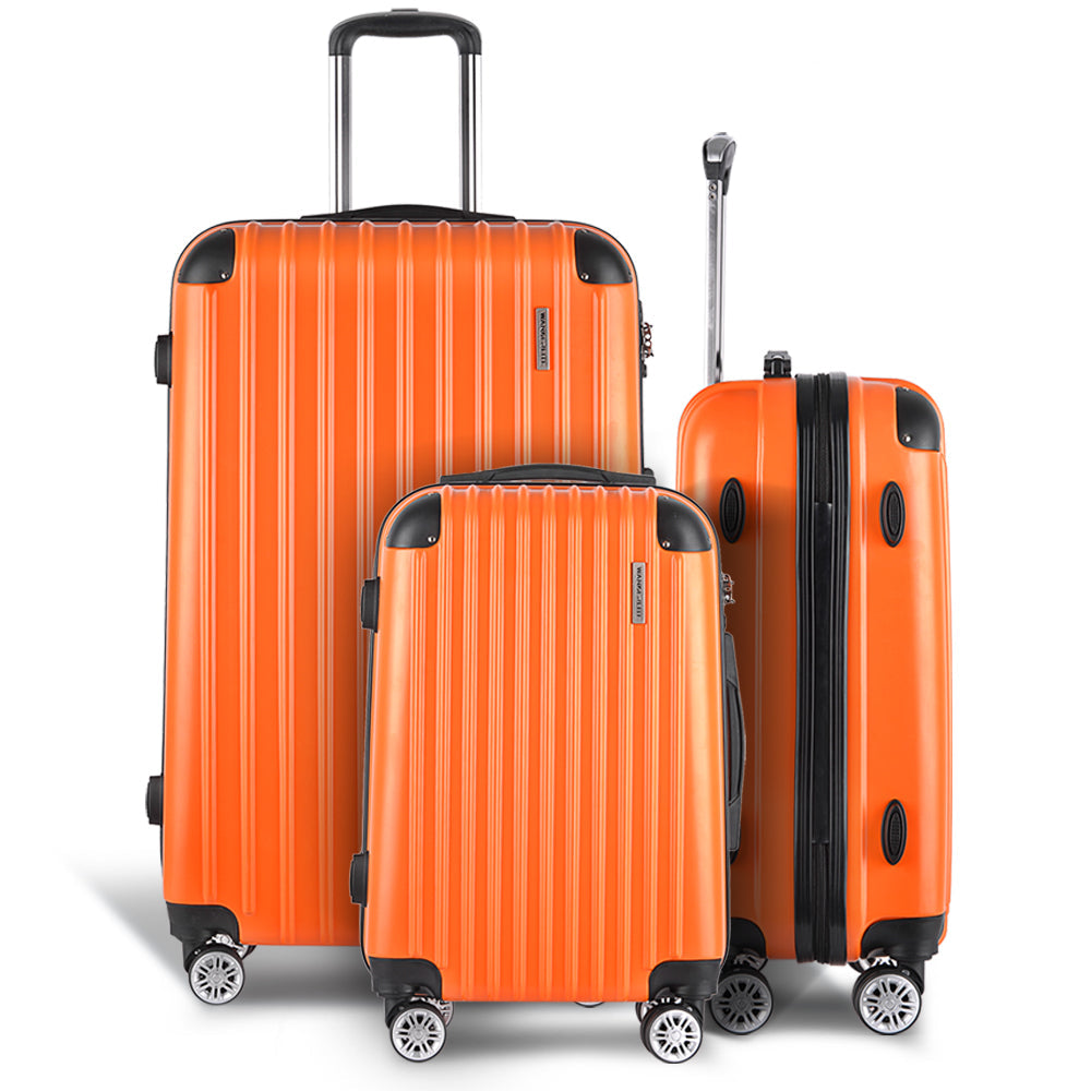 3pc Luggage Sets Trolley Travel Suitcases TSA Hard Case Orange