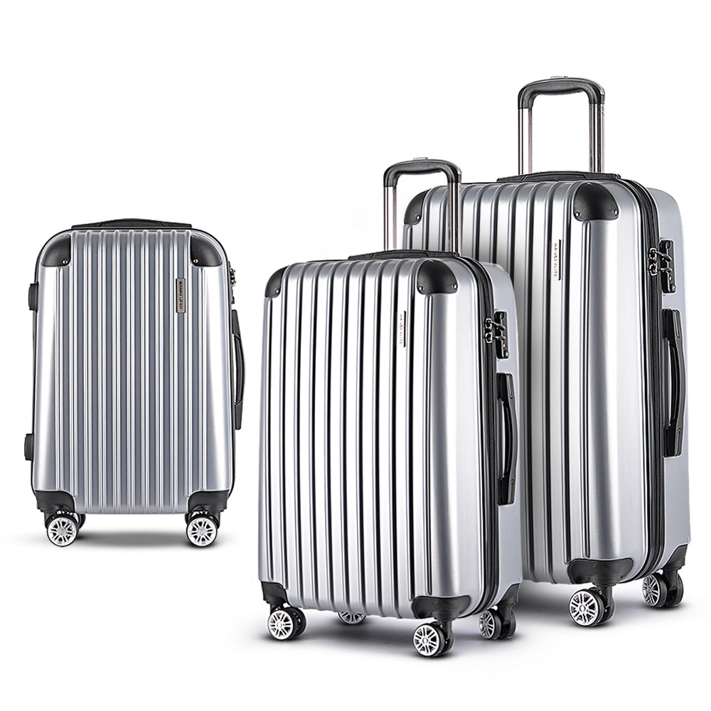 3pc Luggage Sets Trolley Travel Suitcases TSA Hard Case Silver