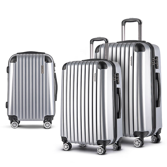 3pc Luggage Sets Trolley Travel Suitcases TSA Hard Case Silver
