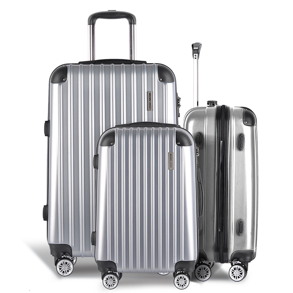 3pc Luggage Sets Trolley Travel Suitcases TSA Hard Case Silver
