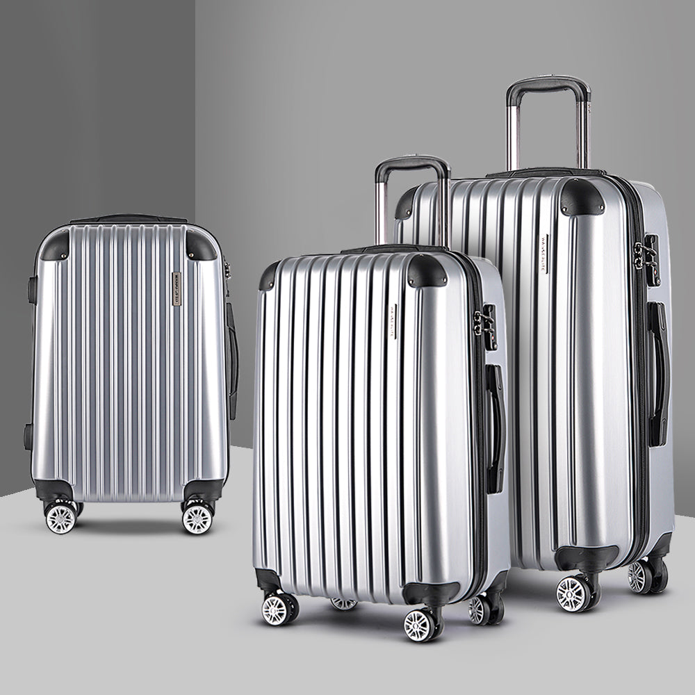 3pc Luggage Sets Trolley Travel Suitcases TSA Hard Case Silver