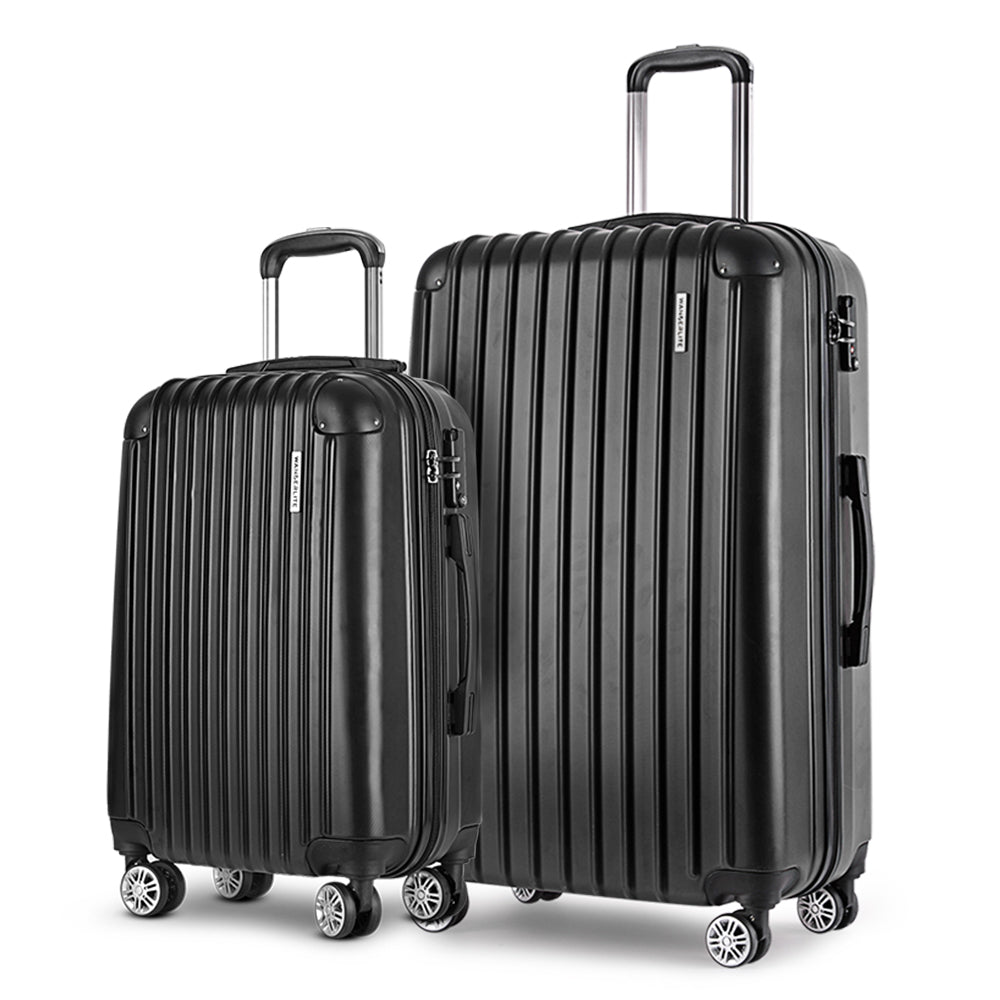 2pcs Luggage Trolley Set Travel Suitcase Hard Case Carry On Bag Black