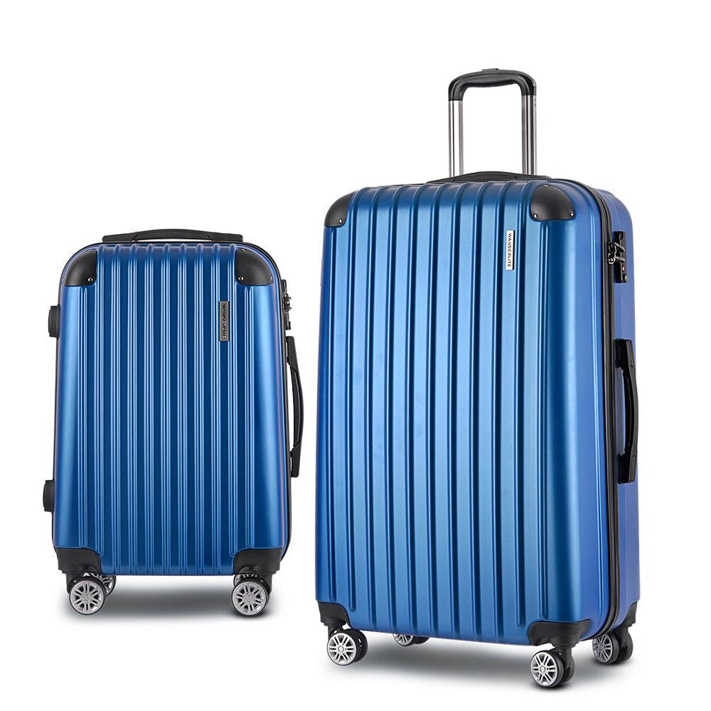 2pcs Luggage Trolley Set Travel Suitcase Hard Case Carry On Bag Blue