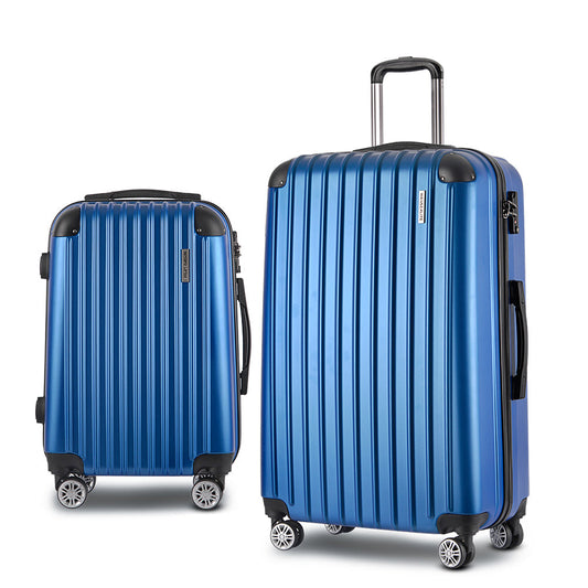 2pcs Luggage Trolley Set Travel Suitcase Hard Case Carry On Bag Blue