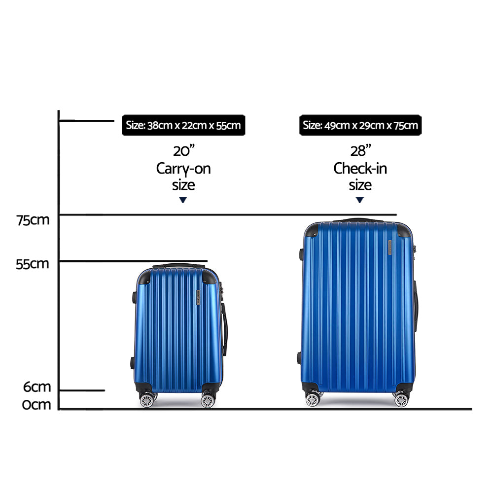 2pcs Luggage Trolley Set Travel Suitcase Hard Case Carry On Bag Blue