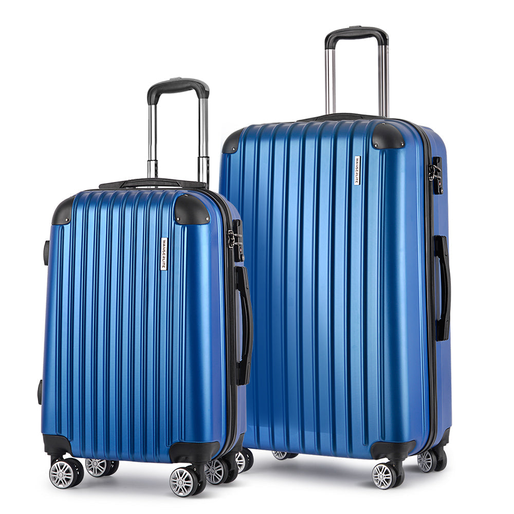 2pcs Luggage Trolley Set Travel Suitcase Hard Case Carry On Bag Blue