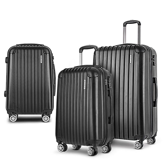 3pcs Luggage Trolley Set Travel Suitcase Hard Case Carry On Bag Black