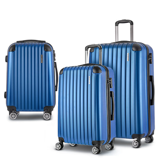 3pcs Luggage Trolley Set Travel Suitcase Hard Case Carry On Bag Blue