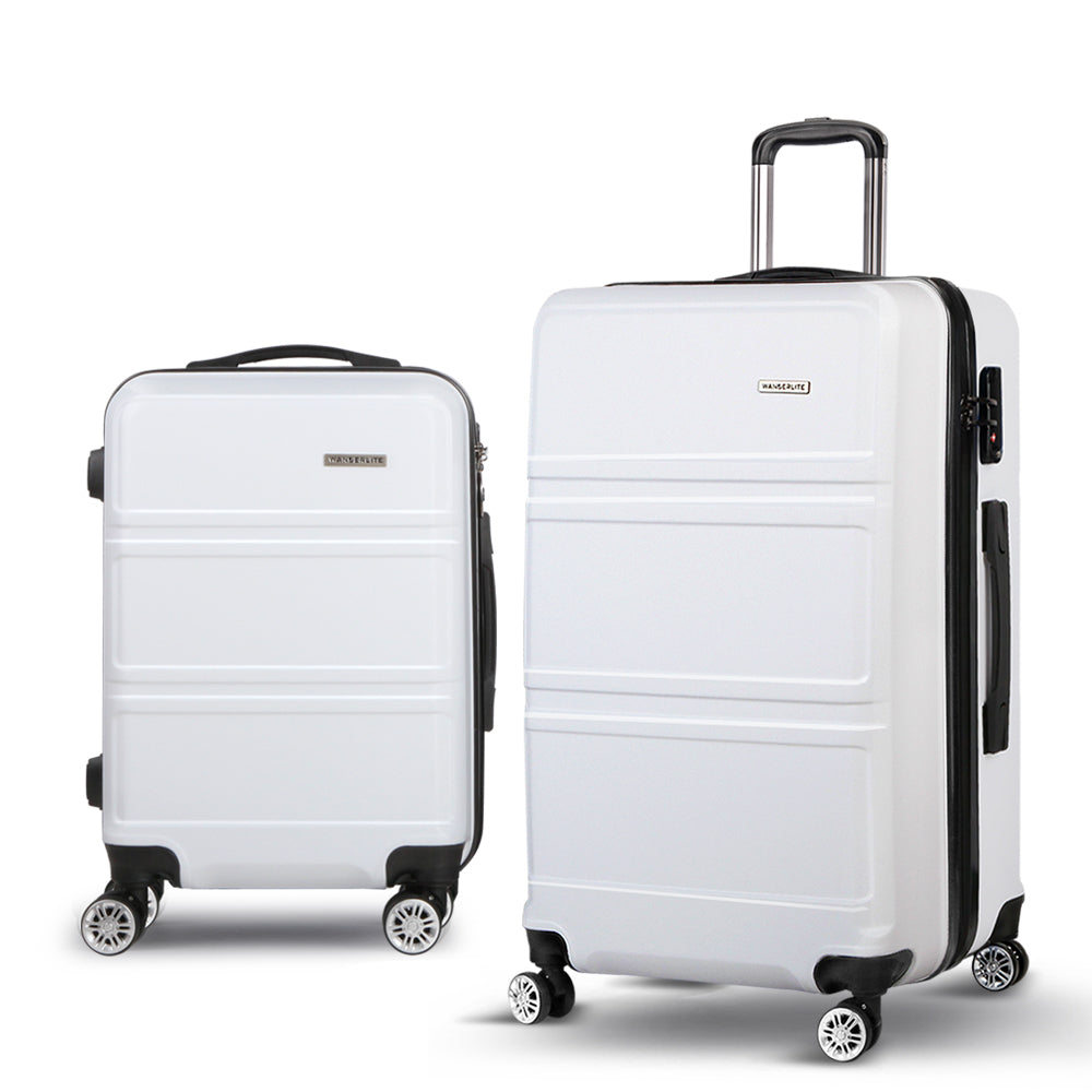 2pc Luggage Trolley Set Suitcase Travel TSA Hard Case White