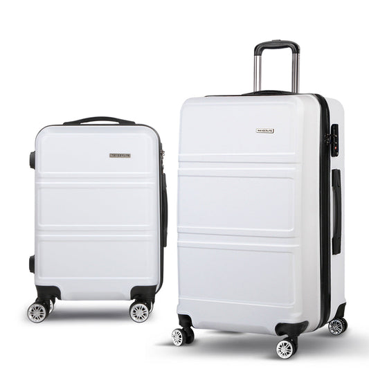 2pc Luggage Trolley Set Suitcase Travel TSA Hard Case White