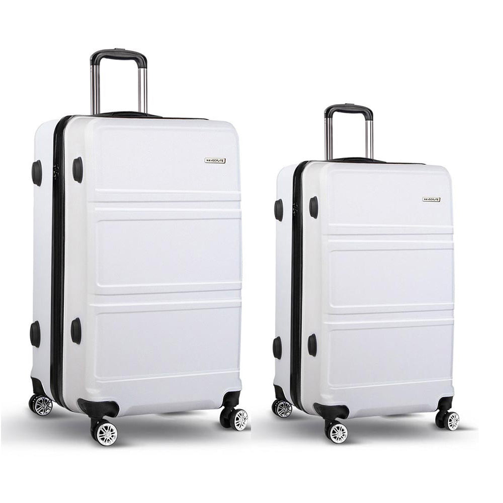 2pc Luggage Trolley Set Suitcase Travel TSA Hard Case White