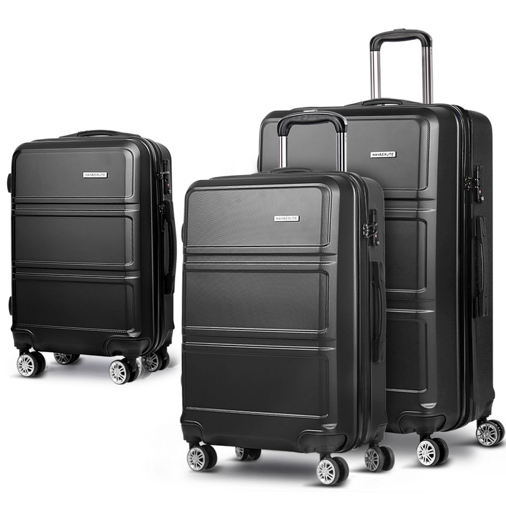 3pc Luggage Trolley Set Suitcase Travel TSA Hard Case Black
