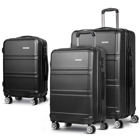 3pc Luggage Trolley Set Suitcase Travel TSA Hard Case Black
