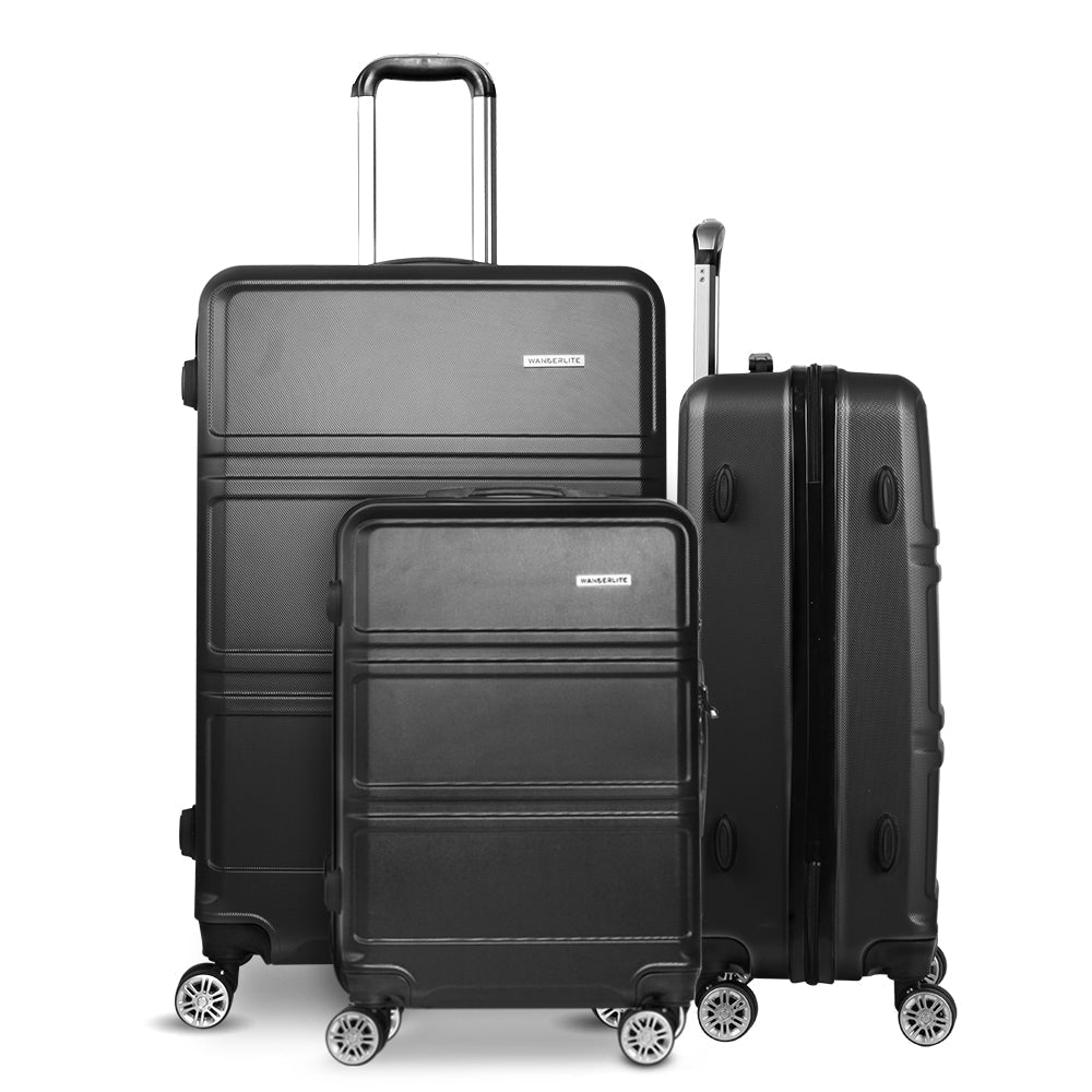 3pc Luggage Trolley Set Suitcase Travel TSA Hard Case Black