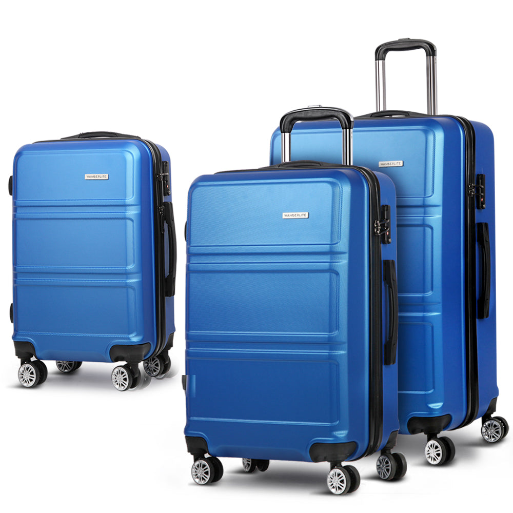 3pc Luggage Trolley Set Suitcase Travel TSA Hard Case Blue