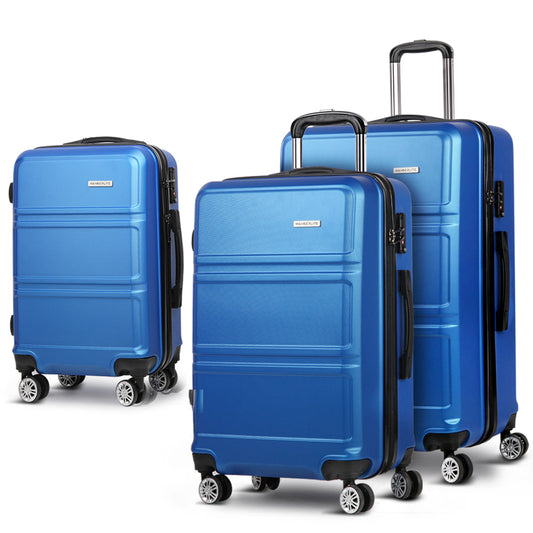 3pc Luggage Trolley Set Suitcase Travel TSA Hard Case Blue