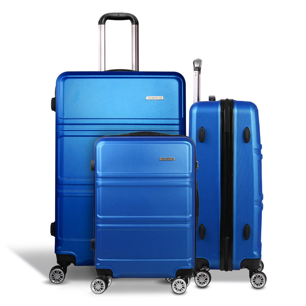 3pc Luggage Trolley Set Suitcase Travel TSA Hard Case Blue