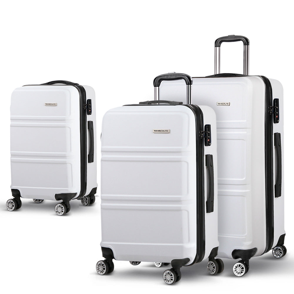 3pc Luggage Trolley Set Suitcase Travel TSA Hard Case White