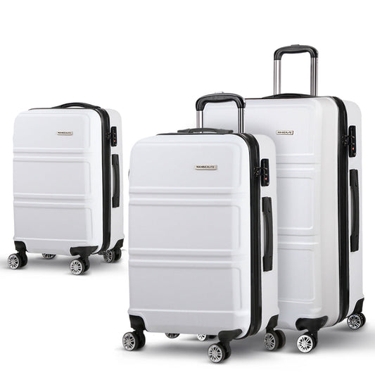 3pc Luggage Trolley Set Suitcase Travel TSA Hard Case White