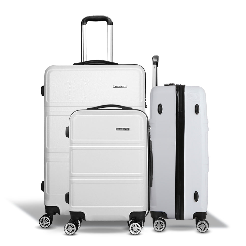 3pc Luggage Trolley Set Suitcase Travel TSA Hard Case White